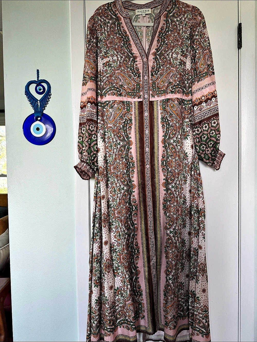 Halebob Paisley Maxi Dress in Pink & Brown Size Medium Like New